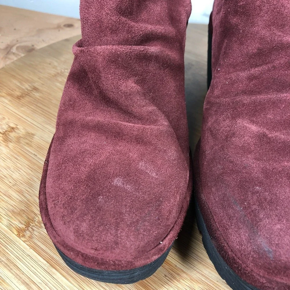 Fly London Shoes 39 Womens 8 Yebi Ankle Boots Red Suede Tie Casual Wedge